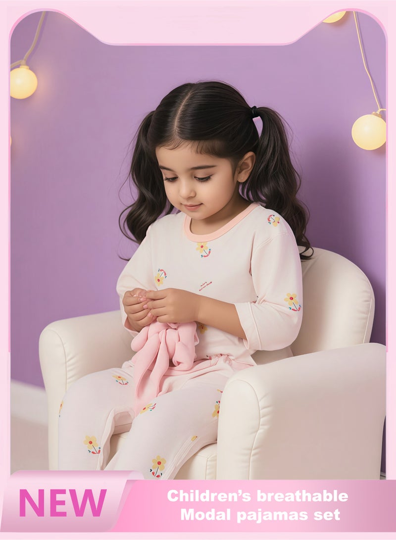 Children's seven - quarter - length air - conditioned clothing, ultra - thin tencel for boys and girls of medium and small size, breathable modal sleepwear sets  - Image 1