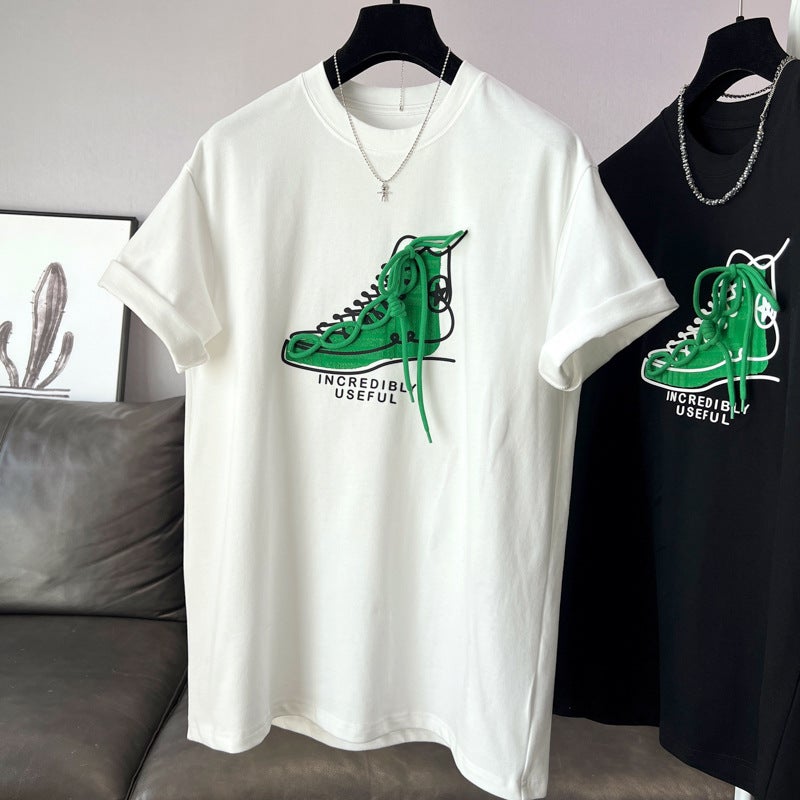 Generic South Korea Dongdaemun heavy industry shoes cotton round neck short sleeve t-shirt womens 2023 Summer new half sleeve top T-shirt White - Image 1