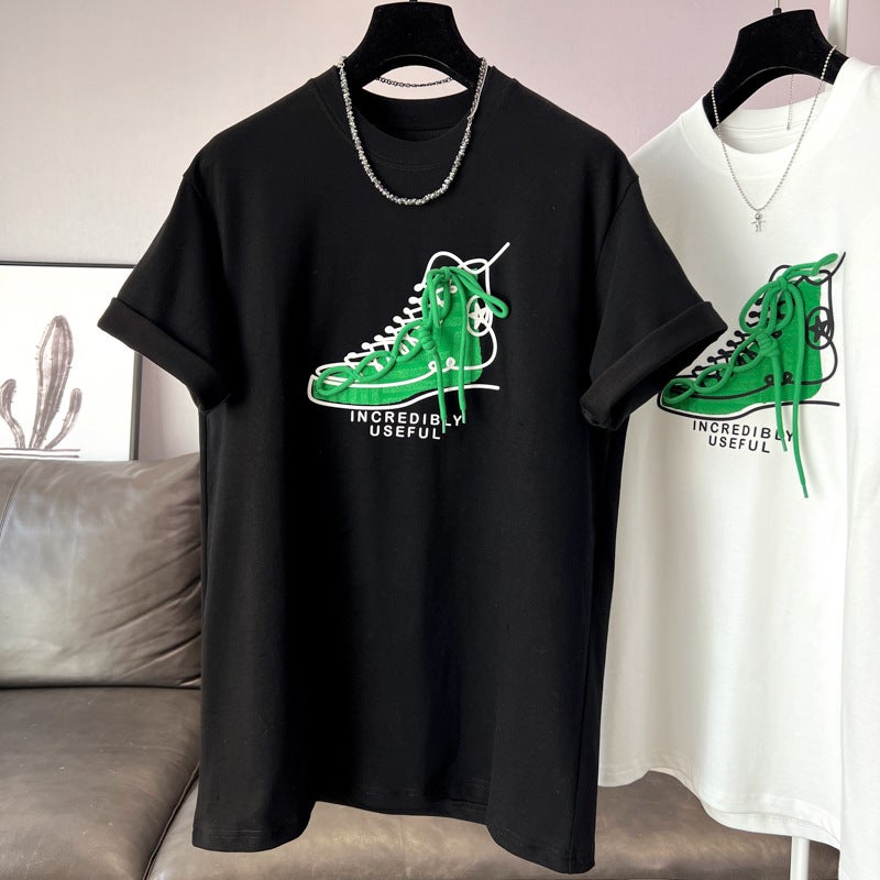 Generic South Korea Dongdaemun heavy industry shoes cotton round neck short sleeve t-shirt womens 2023 Summer new half sleeve top T-shirt White - Image 2