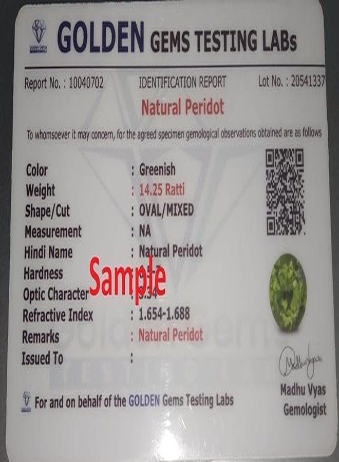 Sidharth Gems Certified 8.25 Ratti Deluxe Quality Natural Peridot Stone Gold Plated Pendant/Locket 100% Gemstone by Lab Certified(Top AAA+) Quality - Image 4