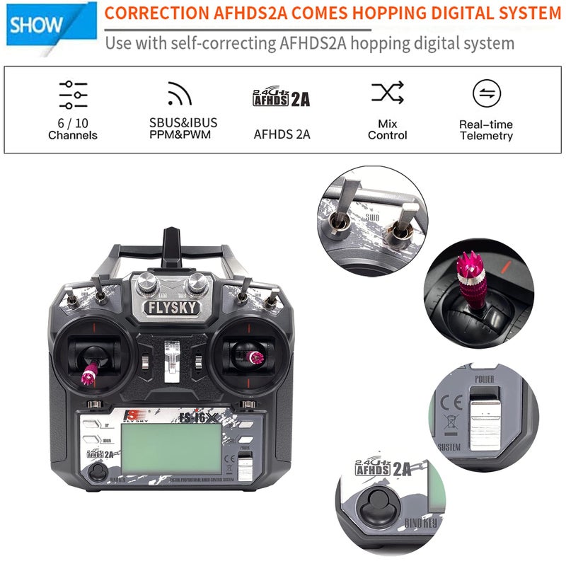 Flysky فلاي سكي FS-i6X 10CH 2.4GHz جهاز تحكم عن بعد مع مستقبل iA6B كابل ترقية لسباق قوارب RC والطائرات بدون طيار - Image 3