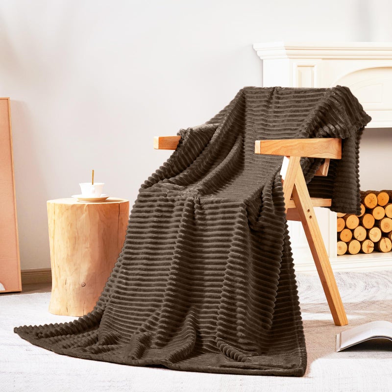 Bnuitland Bnuitland Brown Flannel Throw (50X70 inches) with Storage Pouch 300GSM Super Soft Fleece Stripe Pattern Sofa Blanket for Adults and Kids  Lightweight Cozy Bed Throw for Home Decor All Season  - Image 3