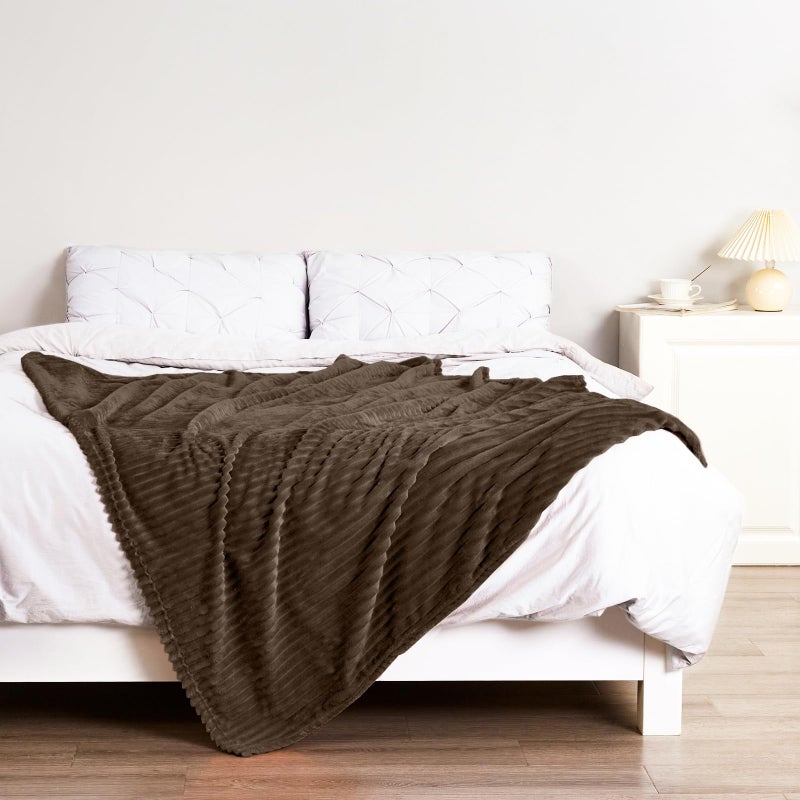 Bnuitland Bnuitland Brown Flannel Throw (50X70 inches) with Storage Pouch 300GSM Super Soft Fleece Stripe Pattern Sofa Blanket for Adults and Kids  Lightweight Cozy Bed Throw for Home Decor All Season  - Image 4