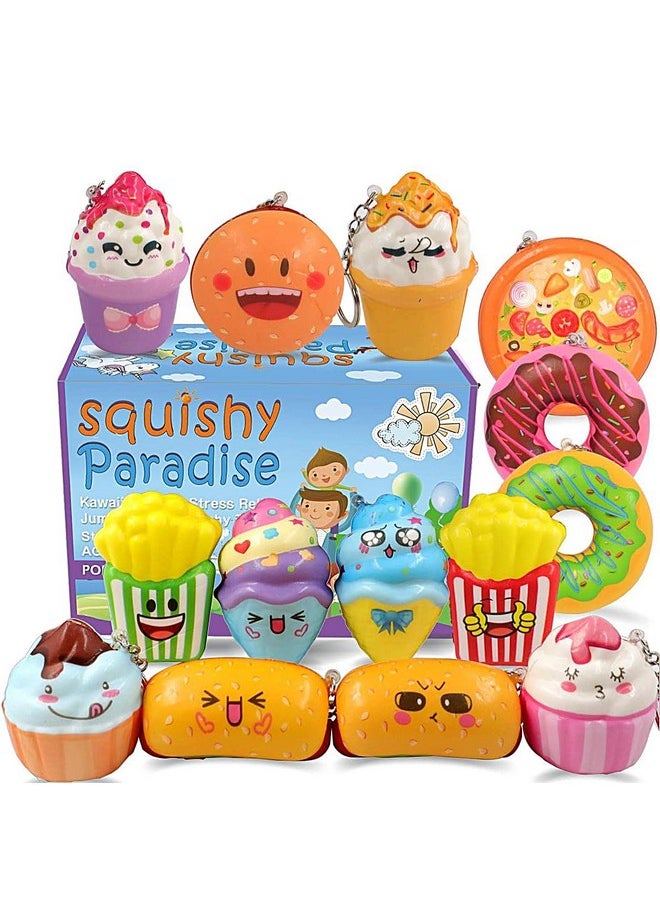 POKONBOY Squishies Donut Squishy Toys, 14 Pack Food Squishies Kawaii Cute Donuts & Ice Cream & Pizza Slow Rising Creamy Scent Stress Relif Squishies Pack Party Favors Decorative With Key Chain  - Image 1