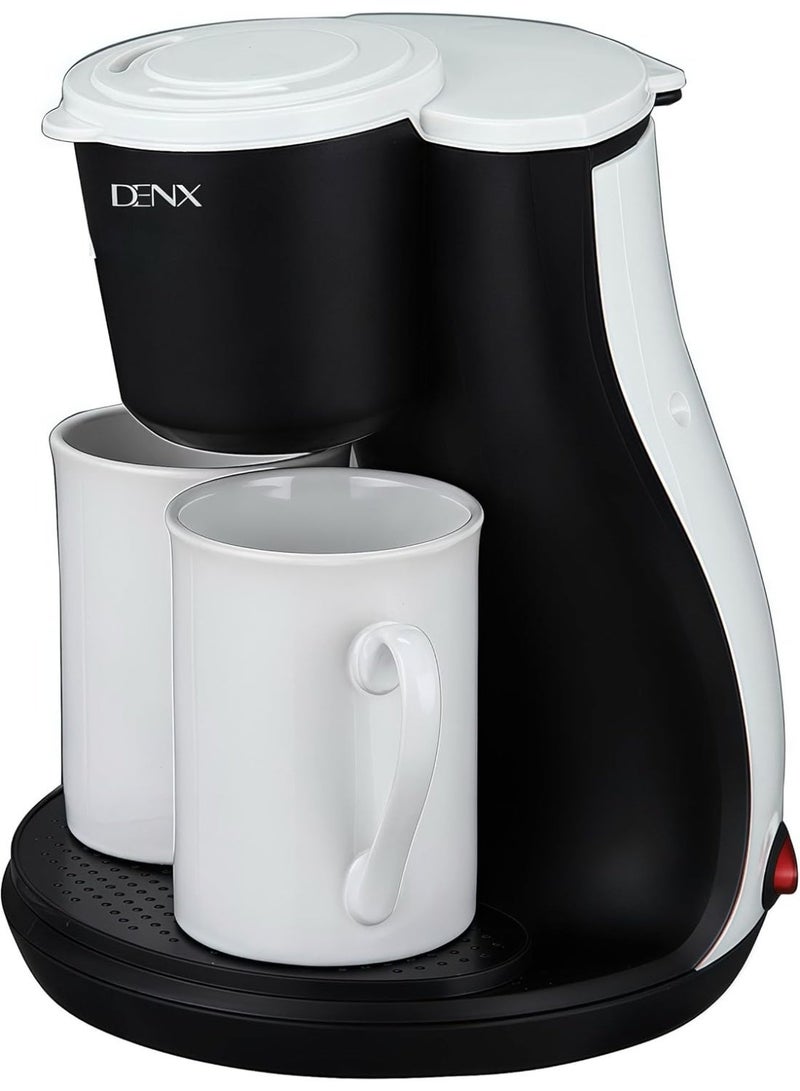 DENX 450W Drip Coffee Maker, Mini Electric Coffee Maker with Filter and Two Porcelain Cups, Small Coffee Maker for Home, Office, Kitchen, and Travel, Portable Coffee Maker 240ml 230V, DX3414 - Image 1