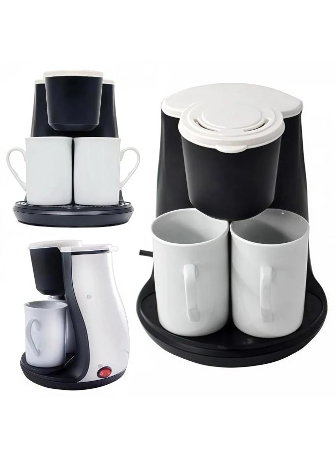 DENX 450W Drip Coffee Maker, Mini Electric Coffee Maker with Filter and Two Porcelain Cups, Small Coffee Maker for Home, Office, Kitchen, and Travel, Portable Coffee Maker 240ml 230V, DX3414 - Image 2