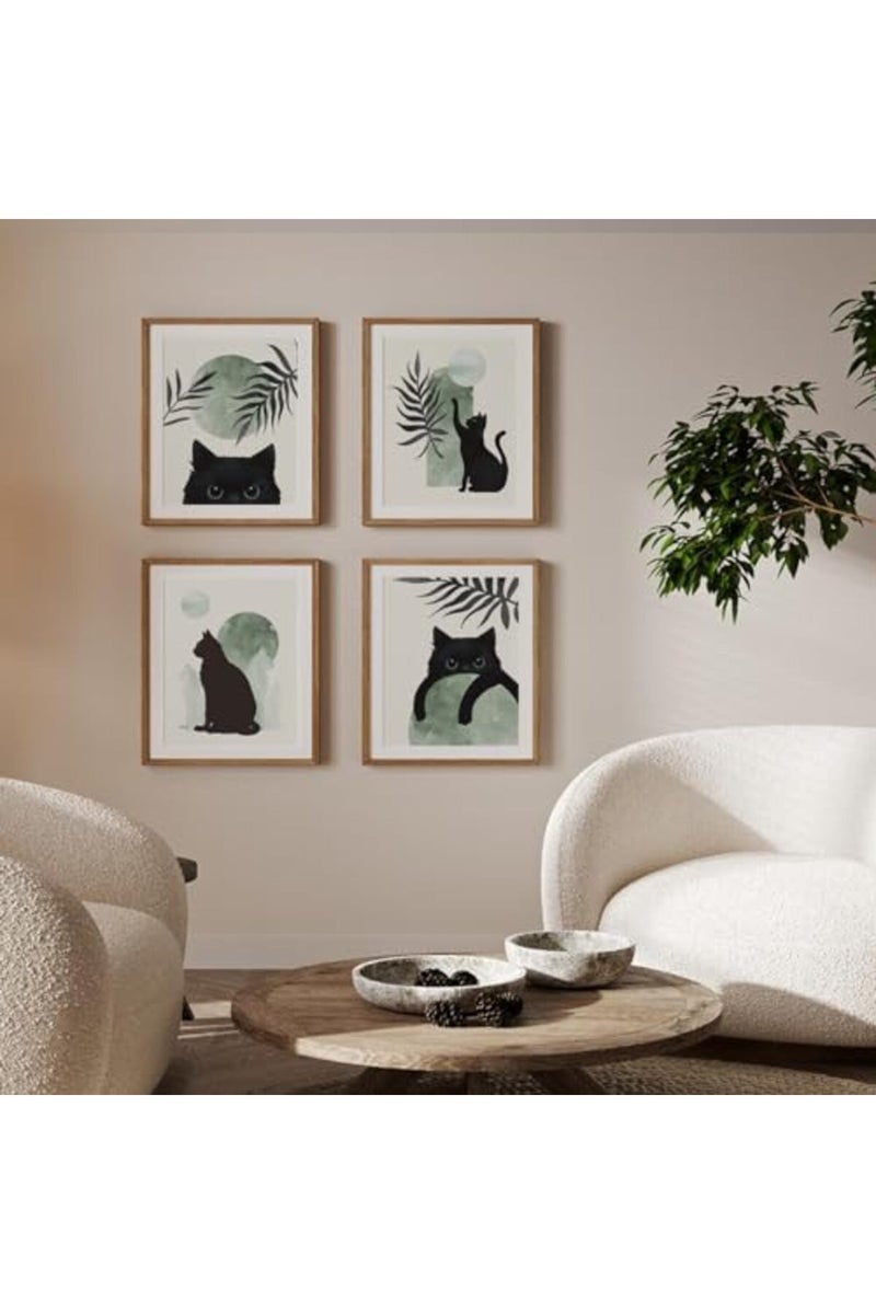 PLKMN Sage Green Cat Decor Set of 4 - Boho Wall Art, Cute Black Cat Wall Art Aesthetic decor, Cat Poster, Green And Black Room Decor, Cat Themed Gifts for Cat Lovers, 8x10 Unframed (Green) - Image 4