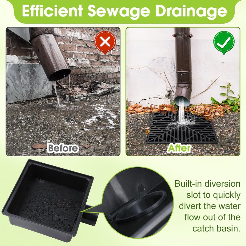 Meonum 2 Set Gutter Downspout Extensions, 9" x 9" Upgraded Catch Basin Downspout Extender with Flexible Pipe, Leak Proof Splash Block Kit, No Deep Dig Needed, Extendable from 1.34' to 5.1' - Image 5