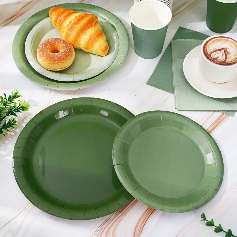 Whaline 96Pcs Sage Green Tableware Set Serves 24 Gradient Green Disposable Dinnerware 24 9"" Plates 24 7"" Plate 24 9oz Cups 24 Napkins for Wedding Birthday Party Supplies - Image 4