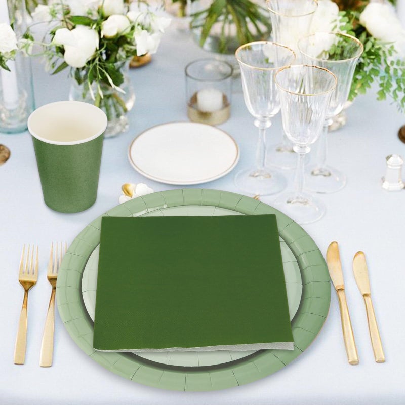 Whaline 96Pcs Sage Green Tableware Set Serves 24 Gradient Green Disposable Dinnerware 24 9"" Plates 24 7"" Plate 24 9oz Cups 24 Napkins for Wedding Birthday Party Supplies - Image 5