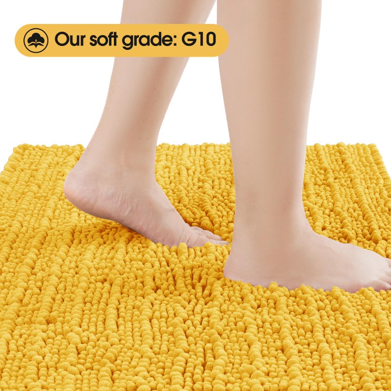 ACCUMTEK Upgrade Extra Large Gold Bathroom Rug Set 3 Pieces Ultra Soft, Thick Absorbent Bath Mats, Non Slip Chenille Toilet Mat for Bathroom, Bedroom, Kitchen, Yellow - Image 3