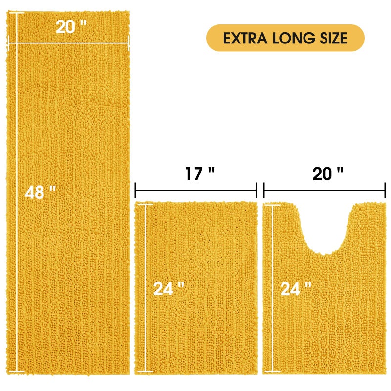 ACCUMTEK Upgrade Extra Large Gold Bathroom Rug Set 3 Pieces Ultra Soft, Thick Absorbent Bath Mats, Non Slip Chenille Toilet Mat for Bathroom, Bedroom, Kitchen, Yellow - Image 2