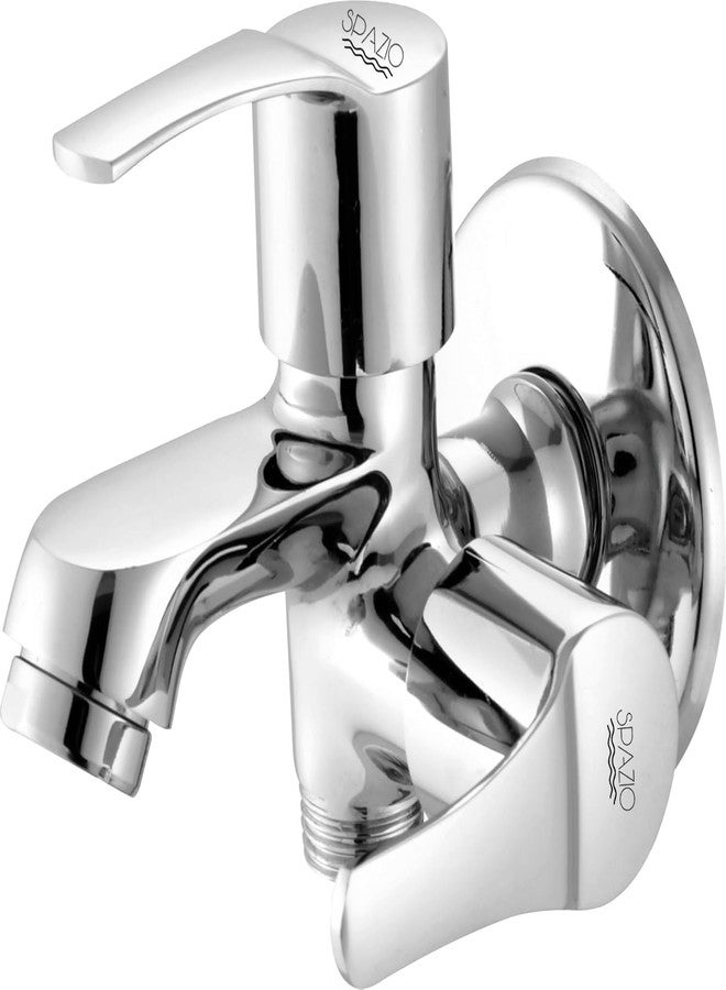 Spazio Brass Topaz Collection 2 Way Bib Cock Wall Mount (Pack of 1) & Jaguar Health Faucet Set(SS 1.5m Tube) for Bathroom Chrome Finish Silver Plated Bib Tap Faucet (Wall Mount Installation Type) - Image 2