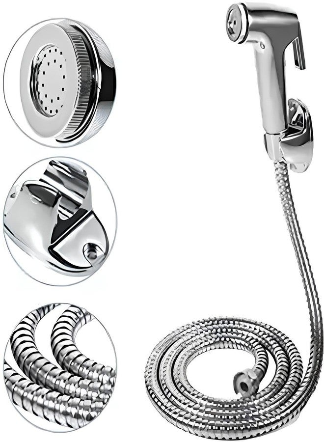 Spazio Brass Topaz Collection 2 Way Bib Cock Wall Mount (Pack of 1) & Jaguar Health Faucet Set(SS 1.5m Tube) for Bathroom Chrome Finish Silver Plated Bib Tap Faucet (Wall Mount Installation Type) - Image 3