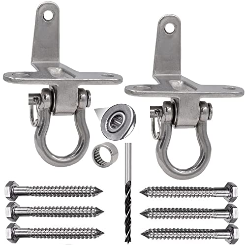 Dakzhou 2Pack Stainless Steel Swing Hangers AntiRust Heavy Duty Hanger Slient Bearing 180 Rotary Swing 1500LB Wooden Concrete Playground Yoga Hammock Chair Sandbag Porch Swing Frame - Image 1