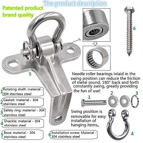 Dakzhou 2Pack Stainless Steel Swing Hangers AntiRust Heavy Duty Hanger Slient Bearing 180 Rotary Swing 1500LB Wooden Concrete Playground Yoga Hammock Chair Sandbag Porch Swing Frame - Image 5