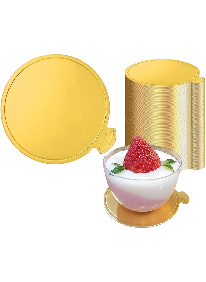 3.5 Inch Mini Round Golden Cake Boards 100pcs Mousse Cupcake Base Paper Plates Circle Dessert Board (Gold 3.5inch 100pcs) - Image 1