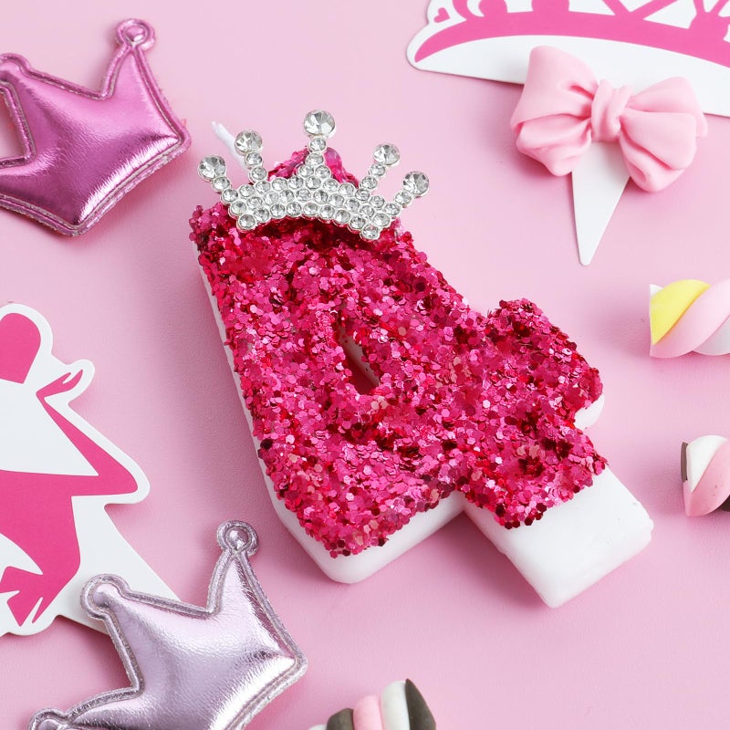 AKURIEEY Hot Pink Birthday Candles Crown Number 4 Candle Birthday Party Decorations Cake Topper Cupcake Decor for Anniversary Celebrations Supplies - Image 2