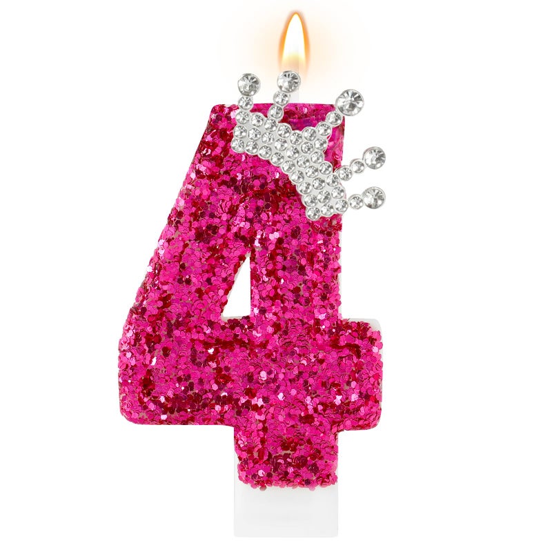 AKURIEEY Hot Pink Birthday Candles Crown Number 4 Candle Birthday Party Decorations Cake Topper Cupcake Decor for Anniversary Celebrations Supplies - Image 1