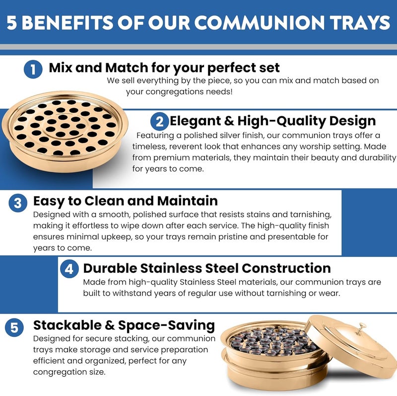 Steadfast Selections (Cup Tray) Gold Premium Communion Trays for Churches | Stainless Steel Communion Ware Set, Supplies | 40 Cup Tray - Image 2