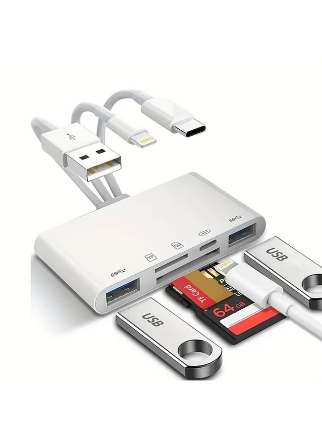 White Multi Function Card Reader 64GB Storage Fast Charging For iPhone iPad Android - Image 1