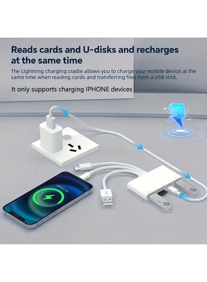 White Multi Function Card Reader 64GB Storage Fast Charging For iPhone iPad Android - Image 5