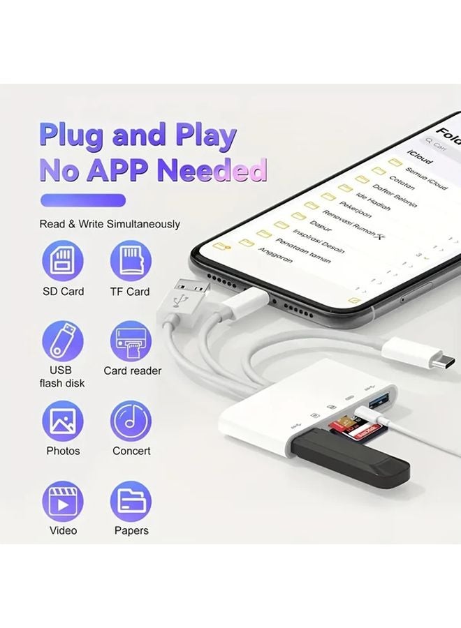 White Multi Function Card Reader 64GB Storage Fast Charging For iPhone iPad Android - Image 4