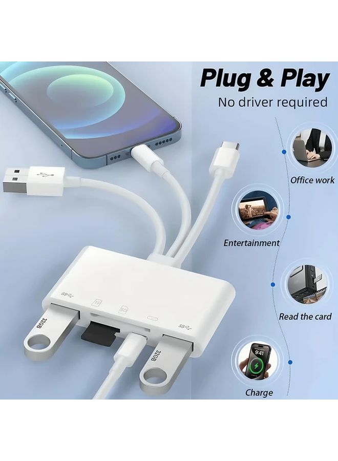 White Multi Function Card Reader 64GB Storage Fast Charging For iPhone iPad Android - Image 3