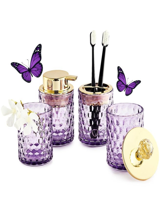 Britimes Purple Bathroom Accessories, 4Pcs Purple Bathroom Accessory Set Complete, Toothbrush Holder Set, Soap Dispenser, Qtip Holder, Tumbler, Perfect for Bathroom Decor and Vanit - Image 1