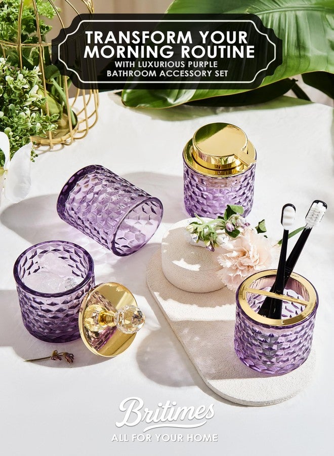 Britimes Purple Bathroom Accessories, 4Pcs Purple Bathroom Accessory Set Complete, Toothbrush Holder Set, Soap Dispenser, Qtip Holder, Tumbler, Perfect for Bathroom Decor and Vanit - Image 2