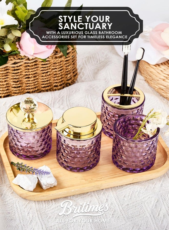 Britimes Purple Bathroom Accessories, 4Pcs Purple Bathroom Accessory Set Complete, Toothbrush Holder Set, Soap Dispenser, Qtip Holder, Tumbler, Perfect for Bathroom Decor and Vanit - Image 3