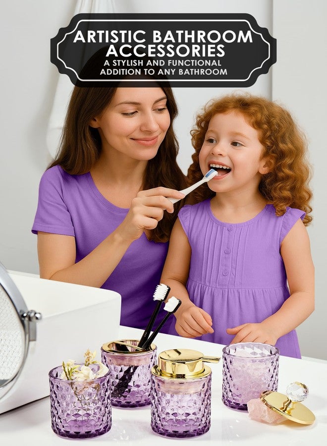 Britimes Purple Bathroom Accessories, 4Pcs Purple Bathroom Accessory Set Complete, Toothbrush Holder Set, Soap Dispenser, Qtip Holder, Tumbler, Perfect for Bathroom Decor and Vanit - Image 4