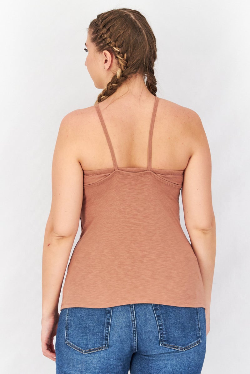 Splendid Women Halter Neckline  Sleeveless Plain Tank Top, Brown - Image 2