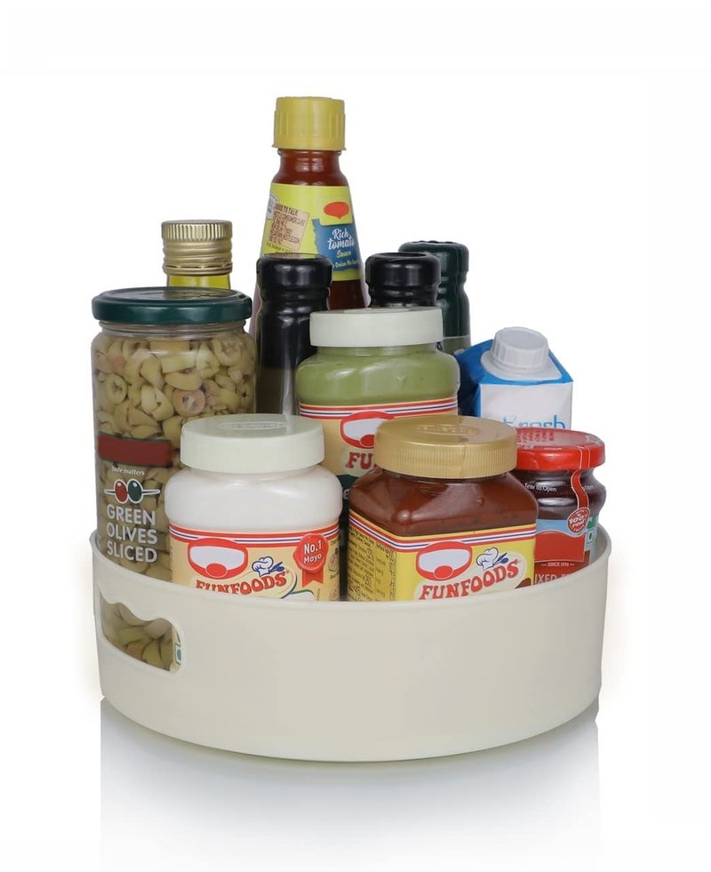 JRM 360° Rotating Organizer Tray Multi- Function Rotating Tray/Kitchen Organizer/Lazy Susan Size:- (23X23X7.5) Cm (Off-White), Round - Image 2