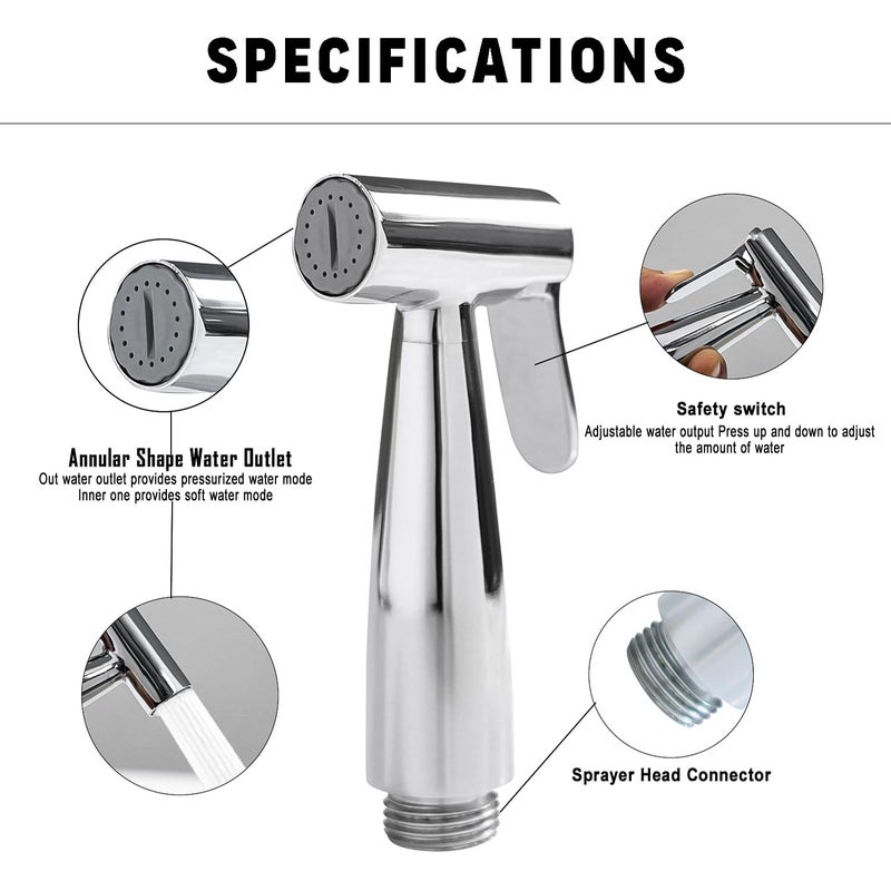 PIXELPACE Brass Health Faucet Set for BathroomJet Spray with Pipe for Toilet Shower Faucet with Ultra Flexible Shower Hose Jet Spray for ToiletAdjustable Water Pressure Control Wash Hammer - Image 2