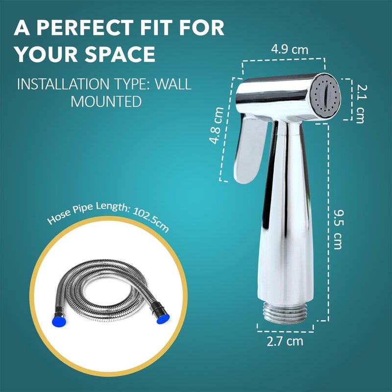 PIXELPACE Brass Health Faucet Set for BathroomJet Spray with Pipe for Toilet Shower Faucet with Ultra Flexible Shower Hose Jet Spray for ToiletAdjustable Water Pressure Control Wash Hammer - Image 4