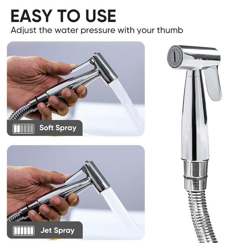 PIXELPACE Brass Health Faucet Set for BathroomJet Spray with Pipe for Toilet Shower Faucet with Ultra Flexible Shower Hose Jet Spray for ToiletAdjustable Water Pressure Control Wash Hammer - Image 3