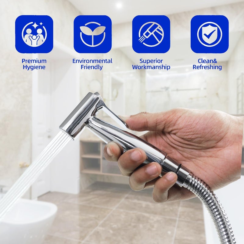 PIXELPACE Brass Health Faucet Set for BathroomJet Spray with Pipe for Toilet Shower Faucet with Ultra Flexible Shower Hose Jet Spray for ToiletAdjustable Water Pressure Control Wash Hammer - Image 5