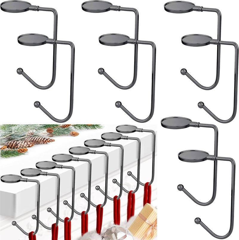Komotu Christmas Stocking Holders for Mantle, Upgrade Non-Slip Safety Mantel Hooks Hanger Grip Fireplace Hang Hook for Christmas Halloween Party Decoration(Gun Black,8) - Image 1