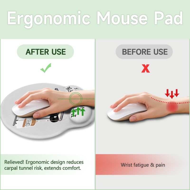 LIMKRIAN Cat Ergonomic Mouse Pad with Wrist Rest, Gaming Mouse Pad with Wrist Support, Funny Mouse Pads for Desk, Computer Mousepad with Non-Slip Pain Relief PU Base, Cute Office Desk Accessories - Image 2
