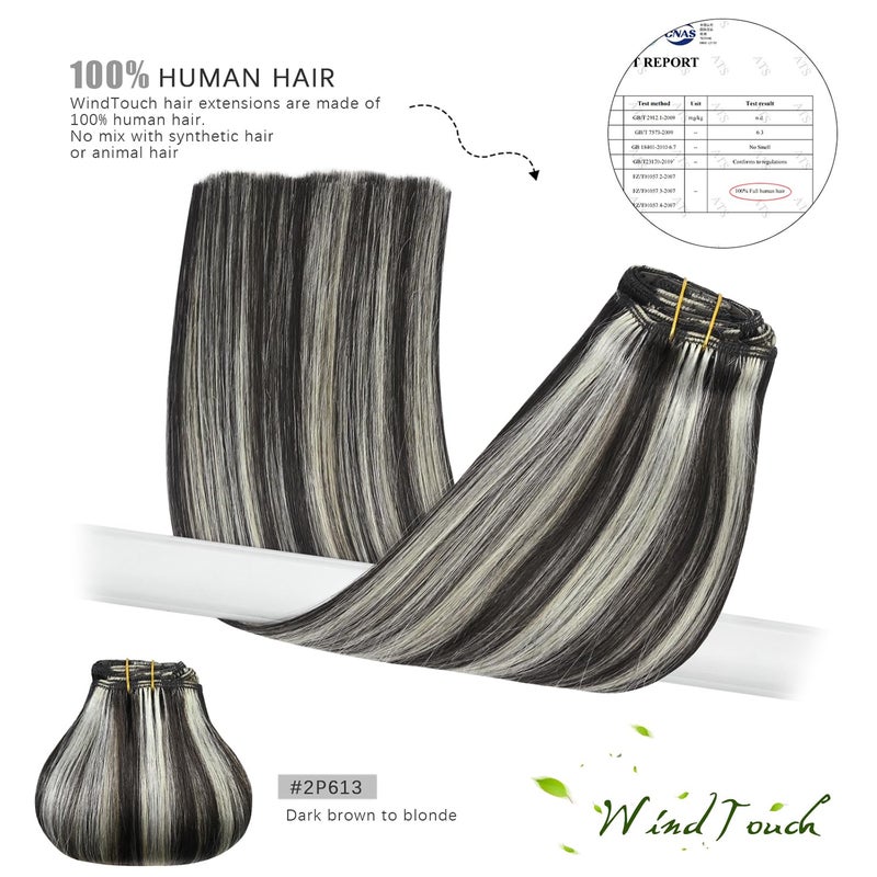WindTouch Clip in Hair Extensions Human Hair Balayage Dark Brown to Blonde Highlights Hair Extensions 70g #2P613 22Inch 7PCS - Image 5