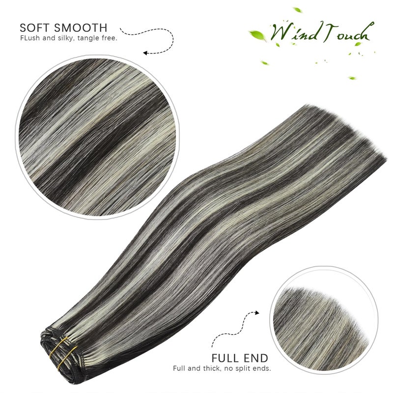 WindTouch Clip in Hair Extensions Human Hair Balayage Dark Brown to Blonde Highlights Hair Extensions 70g #2P613 22Inch 7PCS - Image 2