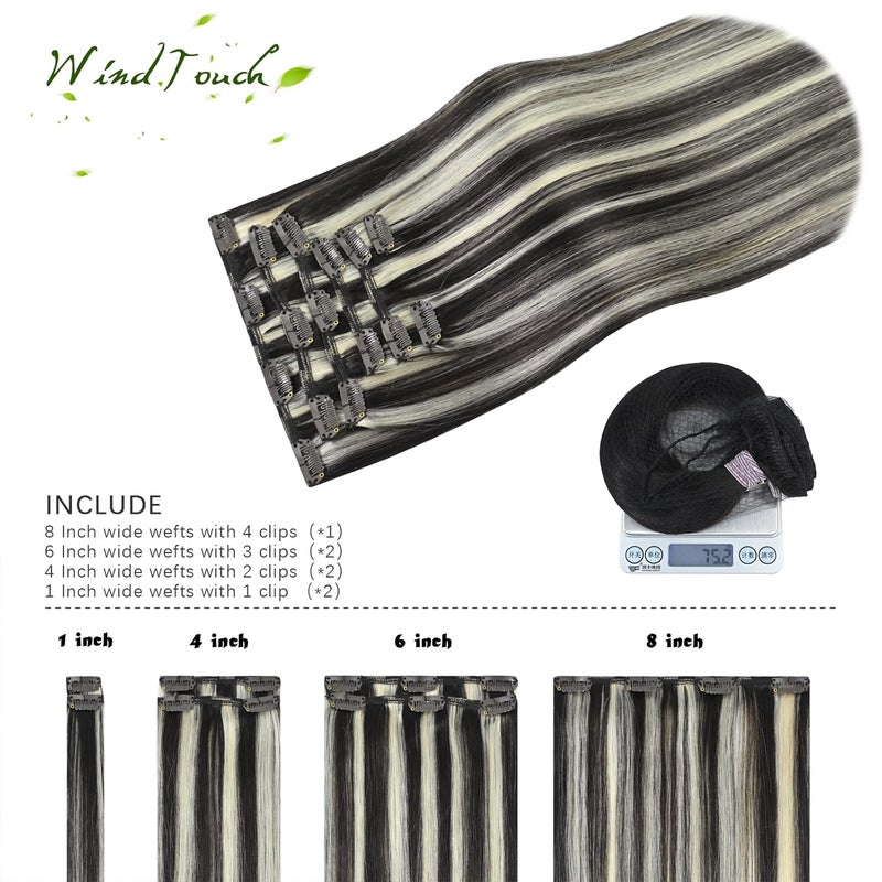 WindTouch Clip in Hair Extensions Human Hair Balayage Dark Brown to Blonde Highlights Hair Extensions 70g #2P613 22Inch 7PCS - Image 3