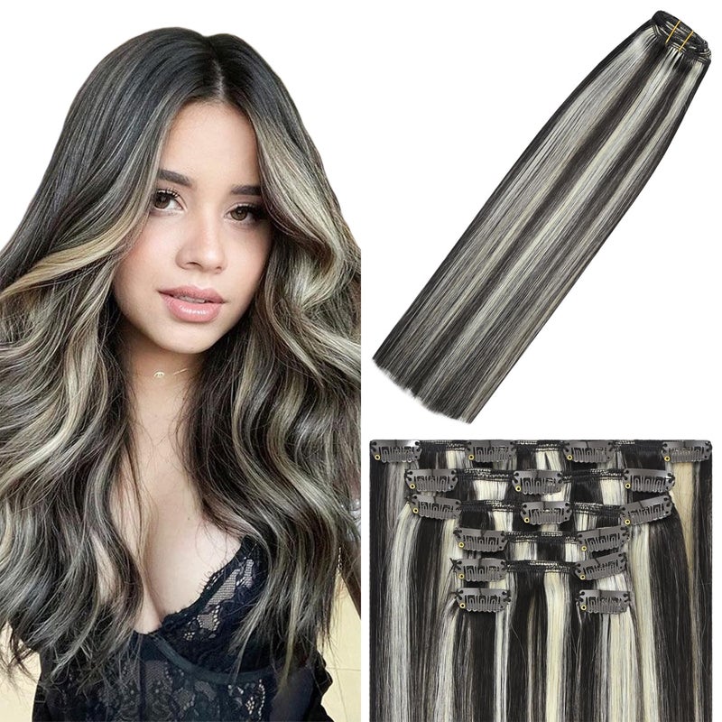 WindTouch Clip in Hair Extensions Human Hair Balayage Dark Brown to Blonde Highlights Hair Extensions 70g #2P613 22Inch 7PCS - Image 1