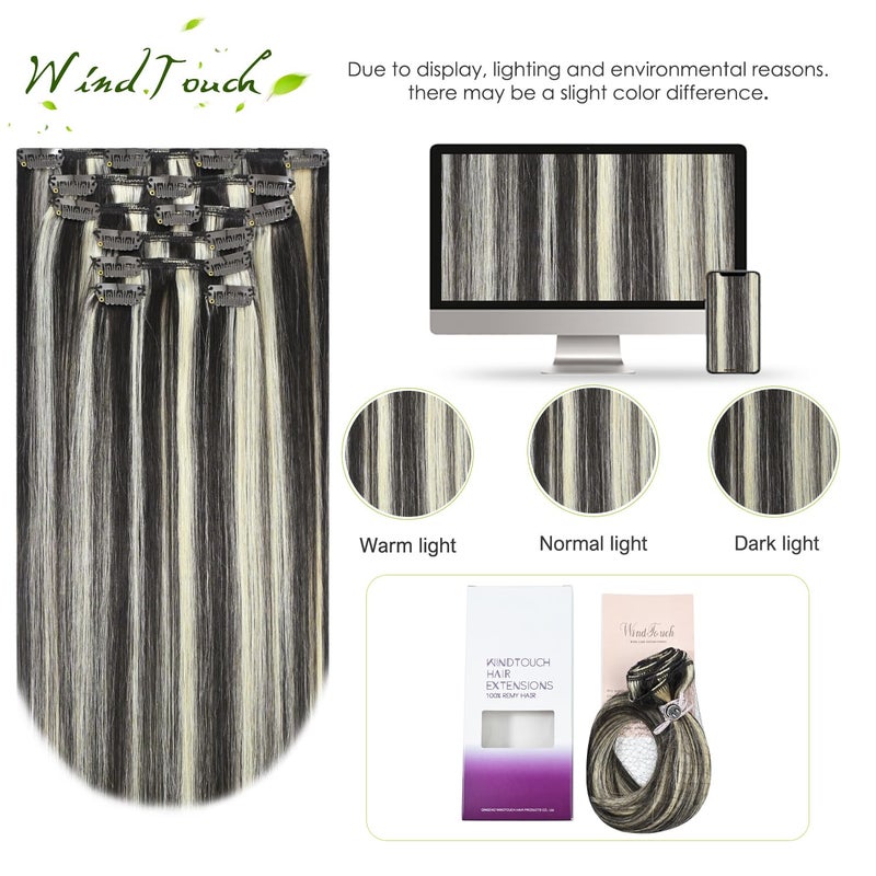 WindTouch Clip in Hair Extensions Human Hair Balayage Dark Brown to Blonde Highlights Hair Extensions 70g #2P613 22Inch 7PCS - Image 4