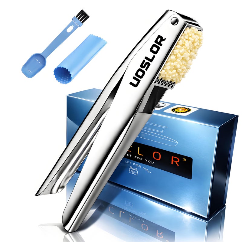 UOSLOR Heavy Duty Garlic Press, Garlic Mincer Tool, 304 Stainless Steel, Ergonomic Handle, Easy to Clean, Large Capacity, Dishwasher Safe, Rust-Proof - Image 1