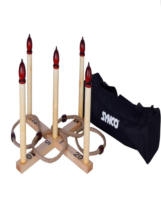 SYNCO Wooden Quoits Hoopla Throw Game for Toddlers (Kids) - Fun and Engaging Ring Toss Game for Single and Group Play, Great for Improving Hand-Eye Coordination and Motor Skills - Image 1