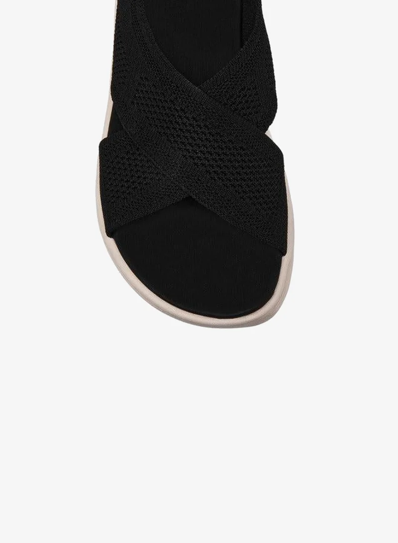 Flora Bella By Shoexpress BLACK Women's Textured Cross Strap Sandals with Buckle Closure for Women | Best Price UAE