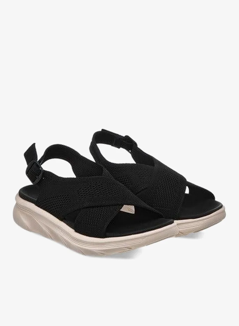 Flora Bella By Shoexpress BLACK Women's Textured Cross Strap Sandals with Buckle Closure for Women | Best Price UAE