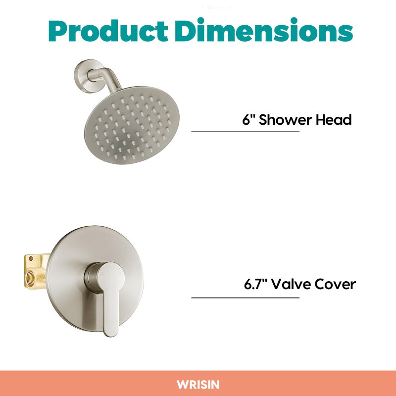 WRISIN Shower Faucet Set Brushed Nickel, Shower Valve Kit with 6 Inch Showerhead - Image 4